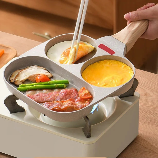 Convenient Omelet Tool Three-in-One Egg Frying Pan Non-Stick Breakfast Pot Flat Egg Hamburger Pan Household Steak Frying Pan