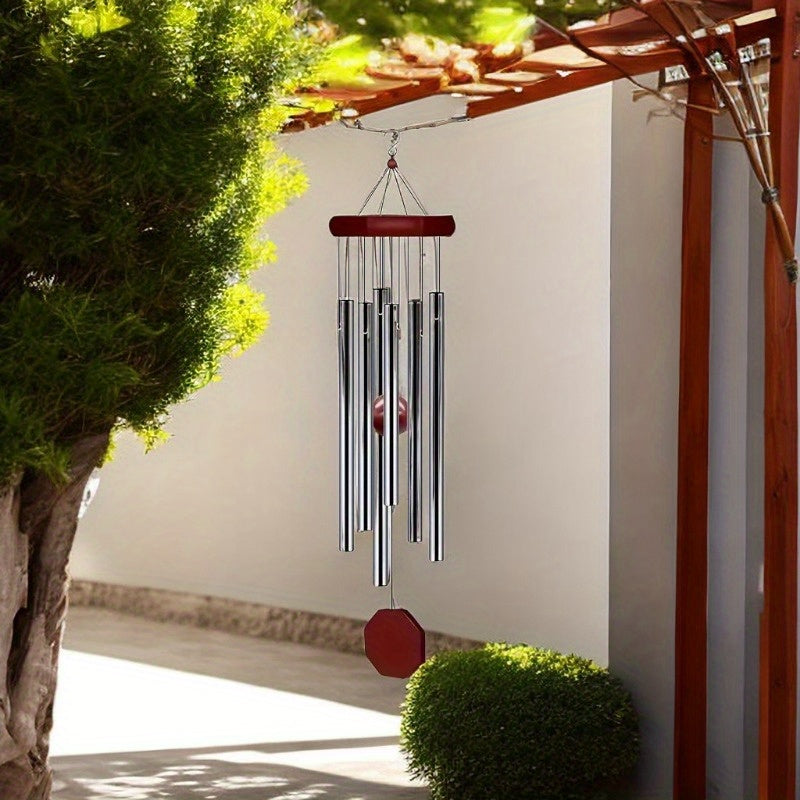 Metal Wind Chimes: 6 Tubes Aluminum, Wooden Hanging Ornament, No Battery Required - Perfect for Your Garden