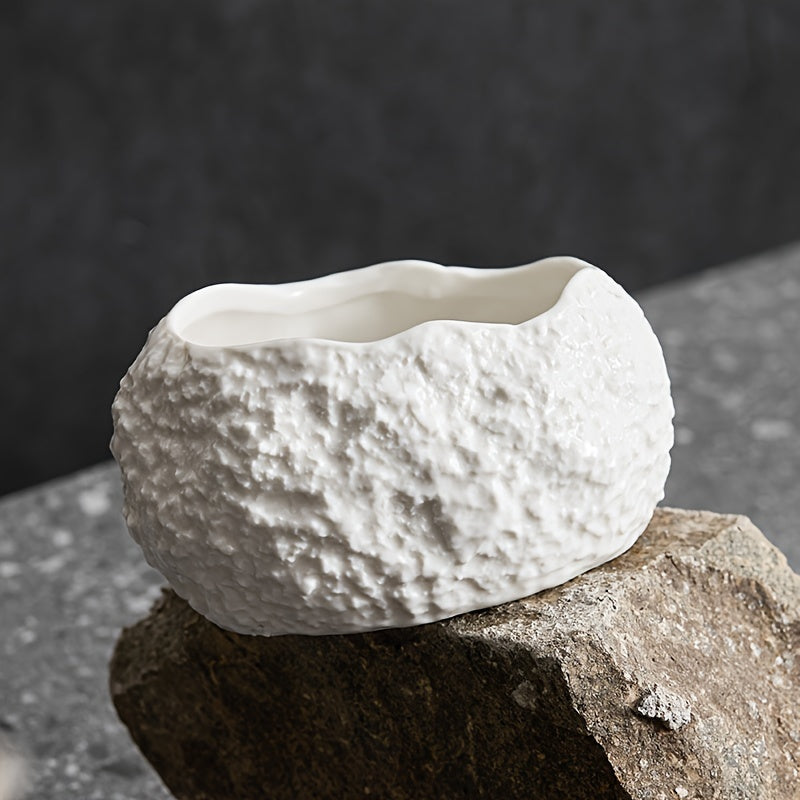 Handcrafted Ceramic Dandelion Bowl - Unique Rock Pattern Design For Desserts & Molecular Cuisine, Perfect For Home And Restaurant Use
