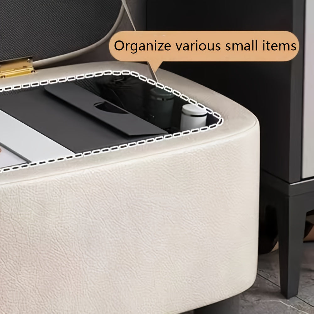 1pc Sofa Storage Stool - Plush Upholstered Compact Stool with Ample Storage, Shoe Changing Station, and Stackable Design - Ideal for Modern Minimalist Living Room, Wooden Construction, and Household Use
