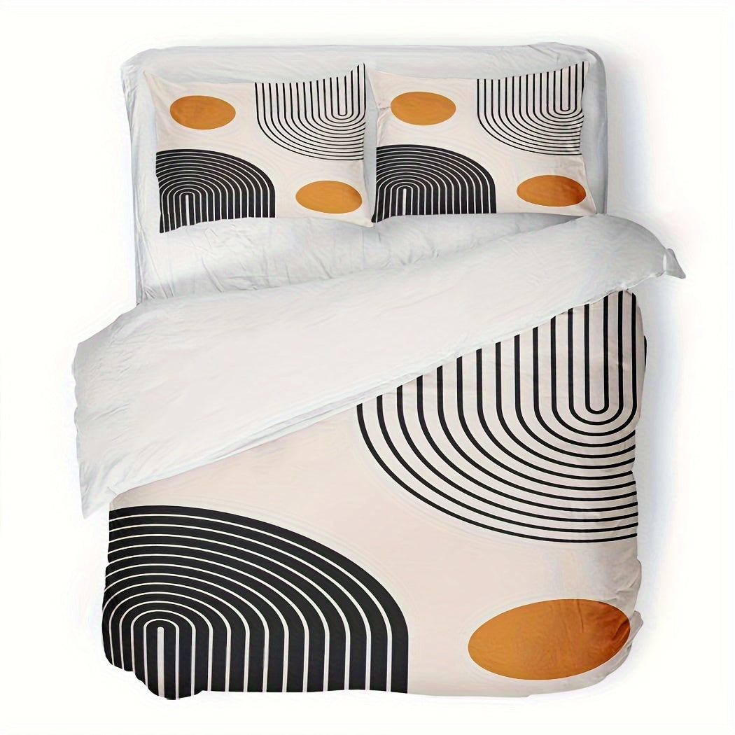 3pcs Mid Century Modern Duvet Cover Set Abstract Geometric Balance Shapes Rainbow Sun Circles Boho Duvet Cover Soft Bedding Sets Include 1 Duvet Cover 2 Pillowcases No Filler