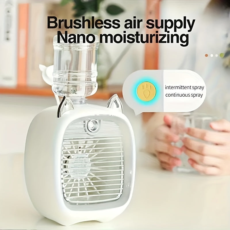 1pc, USB Charging Mini Air Conditioning Fan Electric Fan Desktop Spray 1200mAh Three Gear Air Conditioning Water-cooling Fan USB Type-C Charging Spray Humidifier Fan Family Birthday Gift For Friends