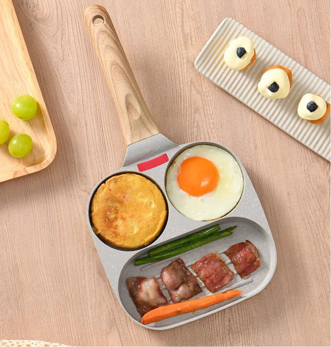 Convenient Omelet Tool Three-in-One Egg Frying Pan Non-Stick Breakfast Pot Flat Egg Hamburger Pan Household Steak Frying Pan