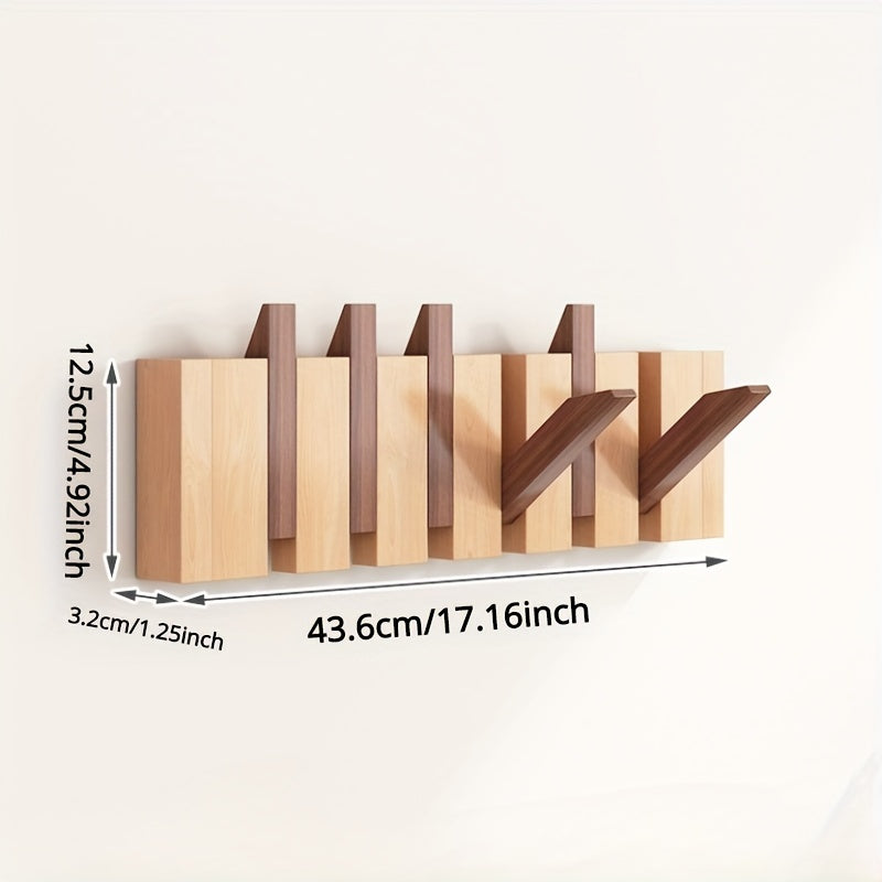 1pc Wooden Piano Keyboard Wall Shelf, Foldable Hook Coat Rack, Rustic Hanger For Bedroom, Entryway, Hallway, Storage, Wall Decor Aesthetic Room Decoration