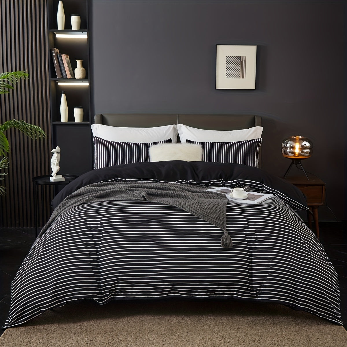 3pcs Duvet Cover Set (1*Duvet Cover + 2*Pillowcases, Without Core), Black And White Stripe Print Bedding Set, Soft Comfortable Duvet Cover, For Bedroom, Guest Room