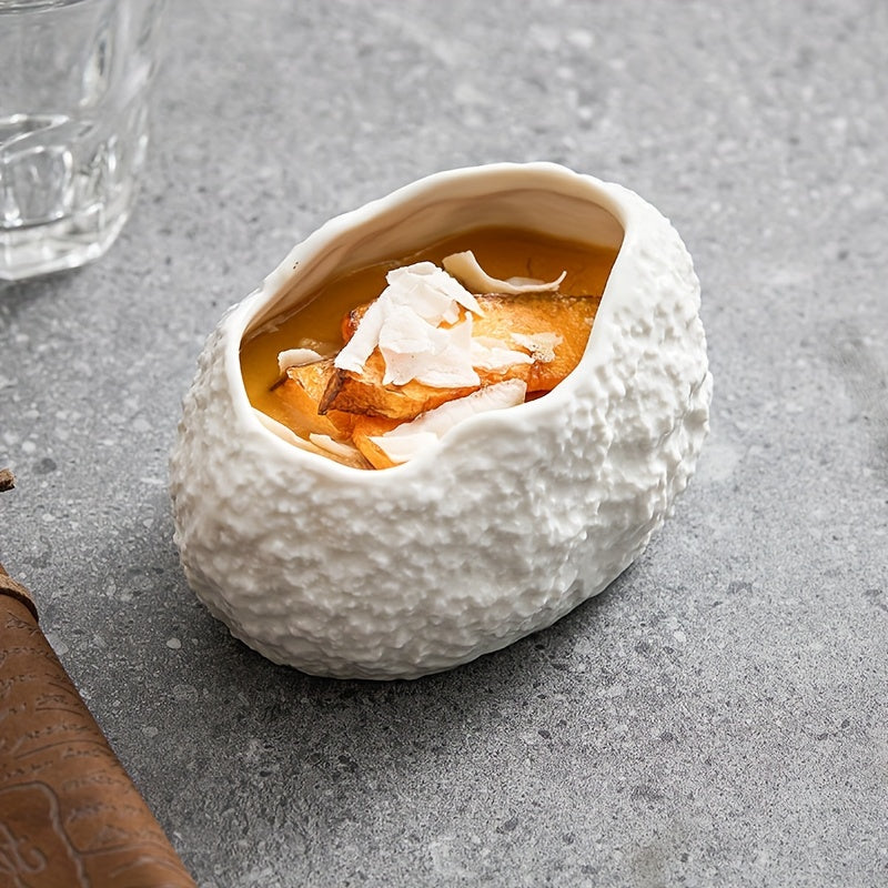 Handcrafted Ceramic Dandelion Bowl - Unique Rock Pattern Design For Desserts & Molecular Cuisine, Perfect For Home And Restaurant Use