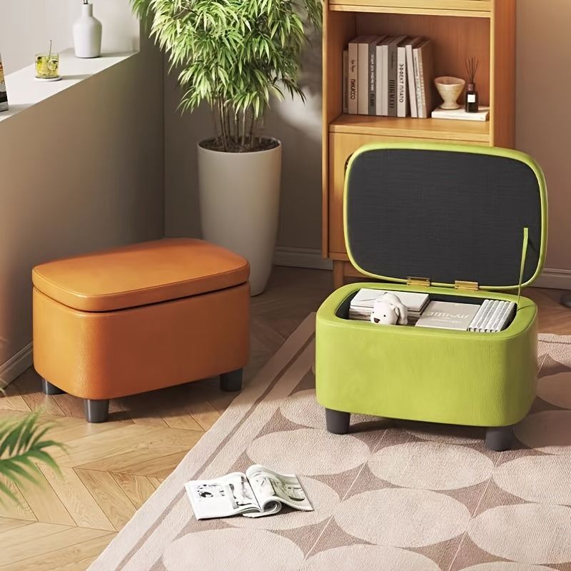 1pc Sofa Storage Stool - Plush Upholstered Compact Stool with Ample Storage, Shoe Changing Station, and Stackable Design - Ideal for Modern Minimalist Living Room, Wooden Construction, and Household Use