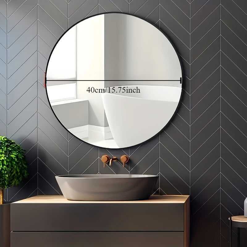 1pc Coastal Theme Round Wall Mirror, Polished Finish Stainless Steel Frame, Unscented, Wall Mount Decorative Mirror for Bathroom, Bedroom, Vanity, Makeup, Portable Design, Metal, No Power or Battery Needed