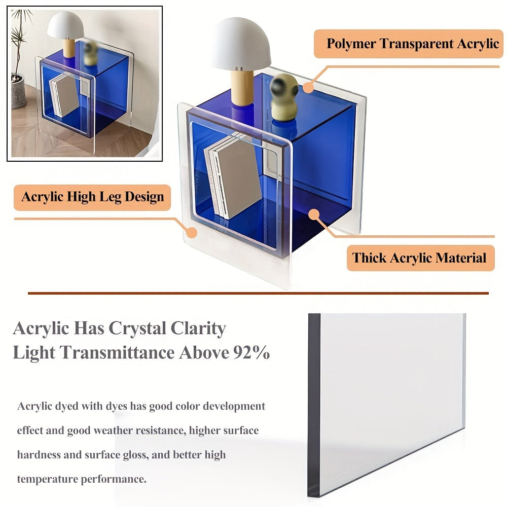 1pc Acrylic Bedside Cabinet, Blue, Sofa Side Cabinet, Decorative Display, Living Room Creative Cabinet, Transparent, Home Side Table