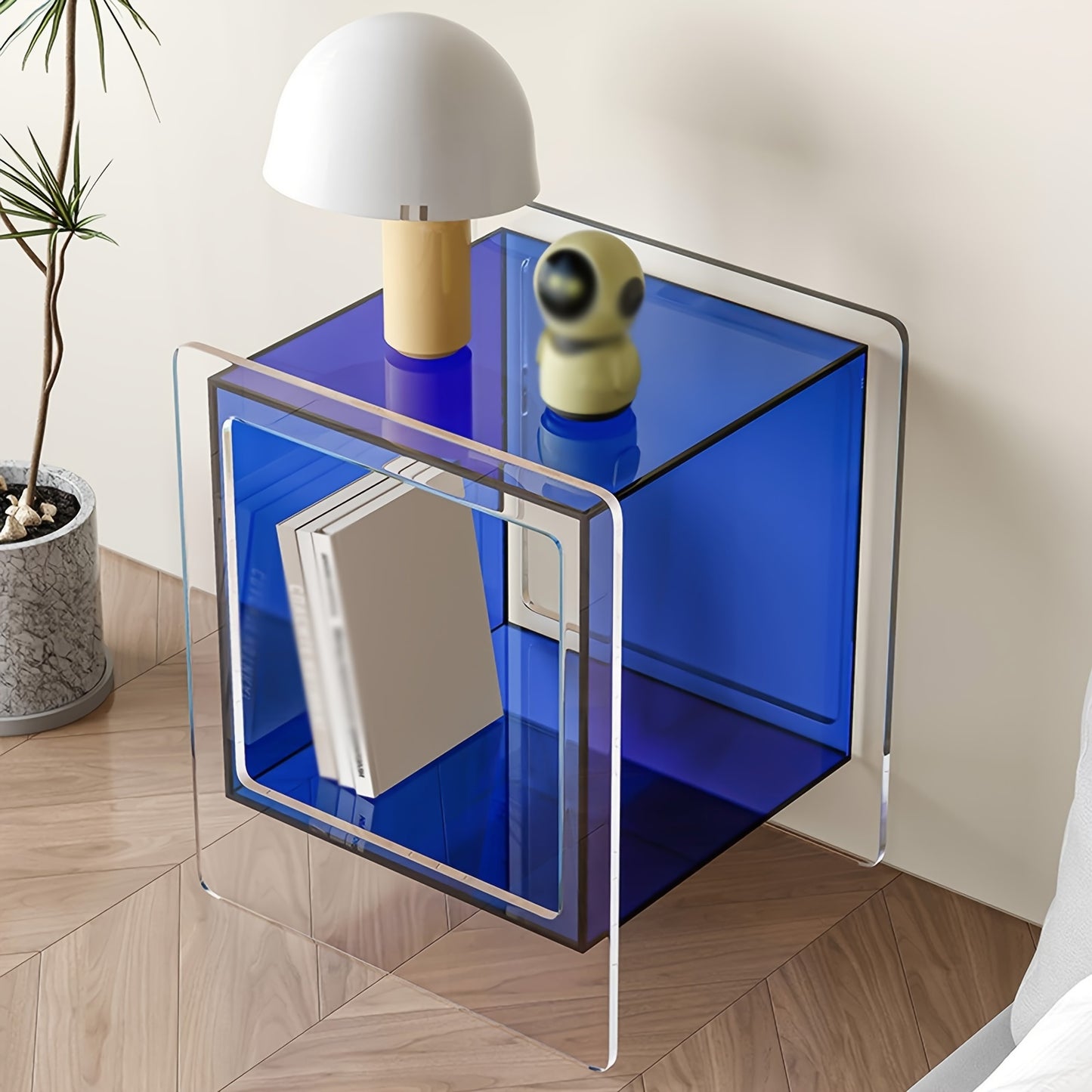 1pc Acrylic Bedside Cabinet, Blue, Sofa Side Cabinet, Decorative Display, Living Room Creative Cabinet, Transparent, Home Side Table