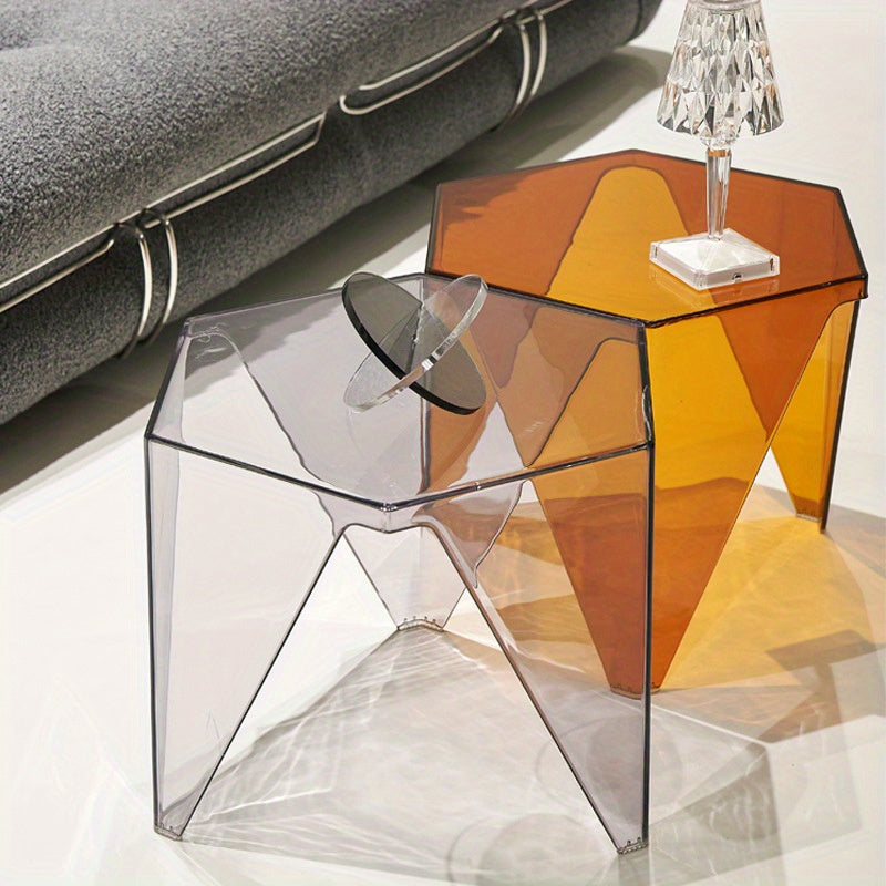 Acrylic Side Table - Modern, Transparent Plastic Coffee Table with Acrylic Top - Small, Fashionable Tea Table for Living Room