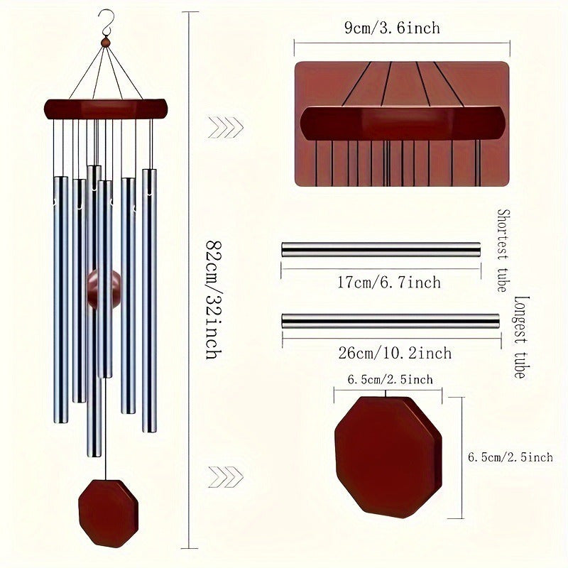 Metal Wind Chimes: 6 Tubes Aluminum, Wooden Hanging Ornament, No Battery Required - Perfect for Your Garden