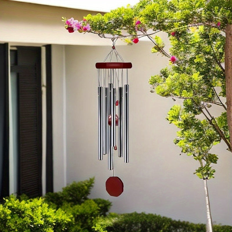 Metal Wind Chimes: 6 Tubes Aluminum, Wooden Hanging Ornament, No Battery Required - Perfect for Your Garden