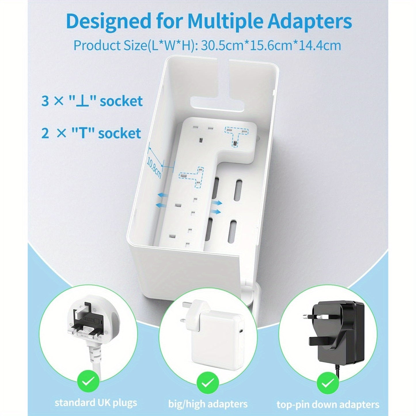 Extension Lead 4M with USB C Slots Cable Tidy Box, FDTEK 5 Way Plug Extension Socket with 4 USB Ports Cable Management Box, Power Strip with Switch 4 Metre Cord Plug Tidy Box large White