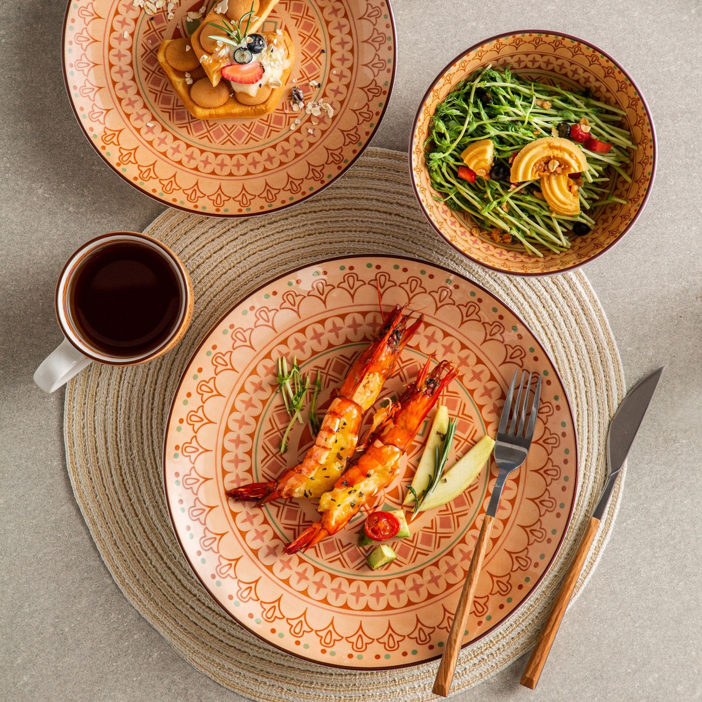16-Piece 4-Color 4-Design Porcelain Dinnerware Set Plate Set with Dinner Plate, Dessert Plate, Bowl, Mug Set For 4 Person