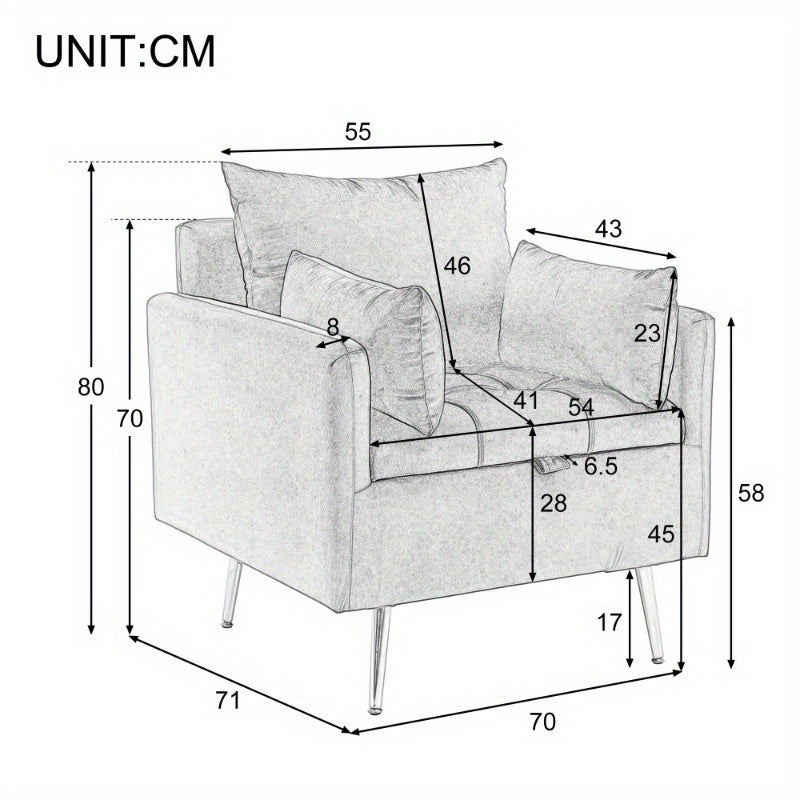 Single Sofa Chair with Storage Space and Decorative Cushions, Extra Large Upholstered Ottoman with Golden Legs, Modern Leisure Chair for Living Room, Bedroom, Office, Beige