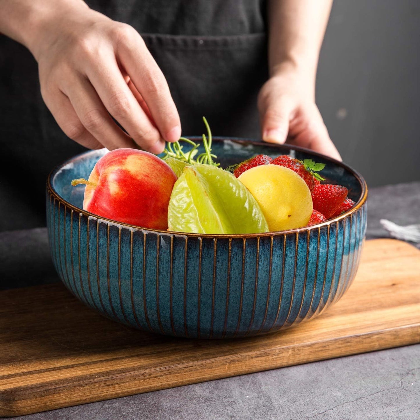 Starlight Blue Porcelain Salad Bowl 66Oz - Large 20.32cm Round Serving Dish For Salads, Soups, Cereal & More - Elegant Home Decor Wooden Salad Bowl Large Salad Bowl