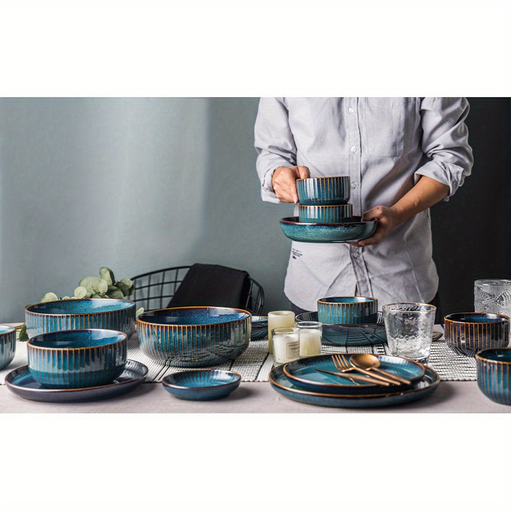 Starlight Blue Porcelain Salad Bowl 66Oz - Large 20.32cm Round Serving Dish For Salads, Soups, Cereal & More - Elegant Home Decor Wooden Salad Bowl Large Salad Bowl