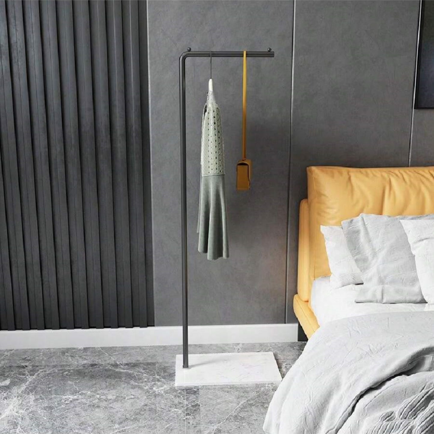 Nordic Modern Metal Valet Stand - Freestanding Multipurpose Suit Rack with Special Functions - Bedroom Clothing and Accessories Organizer