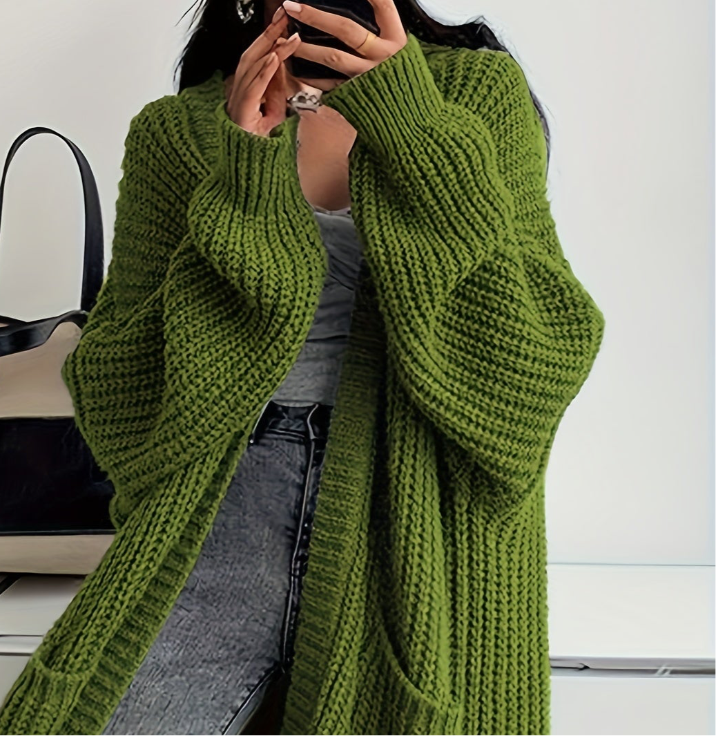 Cozy Solid Color Open Front Knitted Cardigan - Soft, Relaxed Fit, Long Sleeve Length, Casual Design - Perfect for Spring and Fall, Womens Clothing