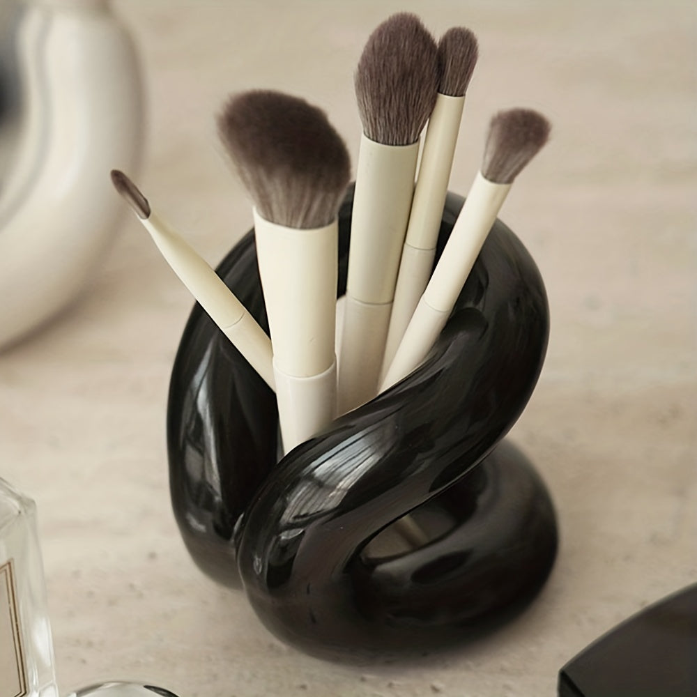 Modern Art Style Ceramic Makeup Brush Holder, Toothbrush And Toothpaste Stand, Minimalist Desktop Storage Rack For Bedroom And Bathroom