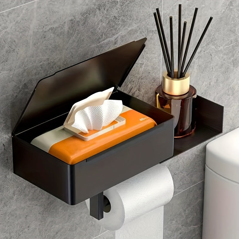 Self-Adhesive Toilet Paper Holder with Wet Wipe Storage Box - Stainless Steel Wall-Mounted Tissue Roll Dispenser, No-Drill Bathroom Accessory