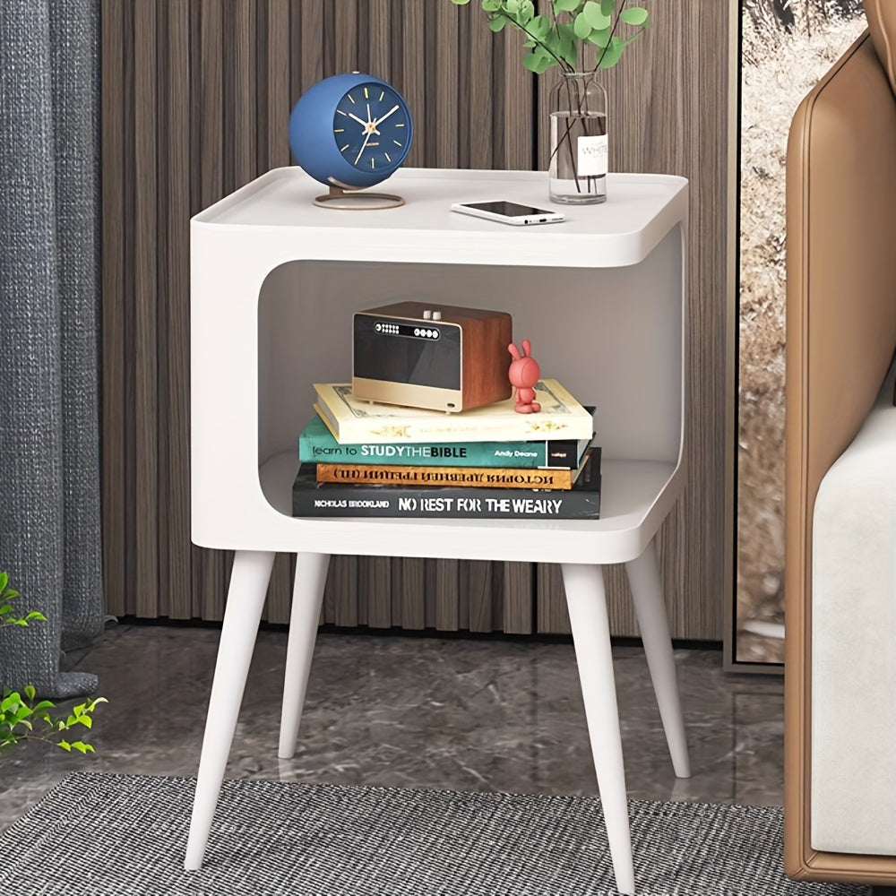 Modern Iron Art Bedside Table - Painted Finish, Nordic Style Sofa Side Cabinet with Cubby Storage, Creative Corner Coffee Table for Living Room and Bedroom