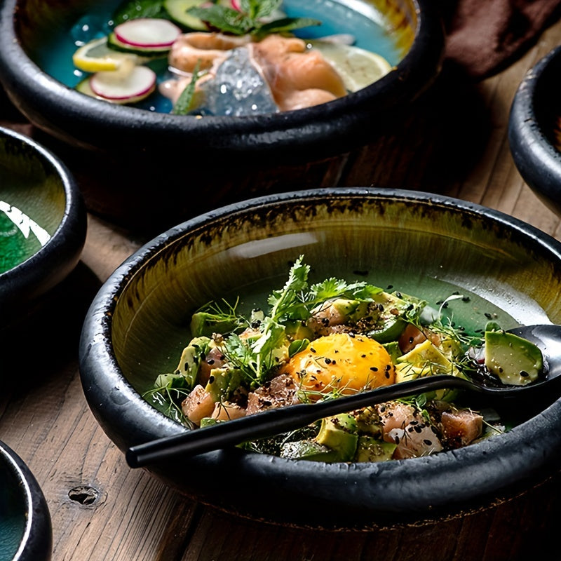 1pc Creative Kiln Ice Split Glaze Ceramic Plate, Japanese Sushi Sashimi Plate Dish, Salad Plate, Dessert Plate, For Home Kitchen Sushi Shop Restaurant, Tableware Accessories, Kitchen Supplies
