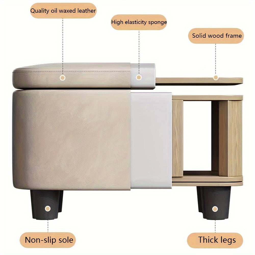 1pc Sofa Storage Stool - Plush Upholstered Compact Stool with Ample Storage, Shoe Changing Station, and Stackable Design - Ideal for Modern Minimalist Living Room, Wooden Construction, and Household Use