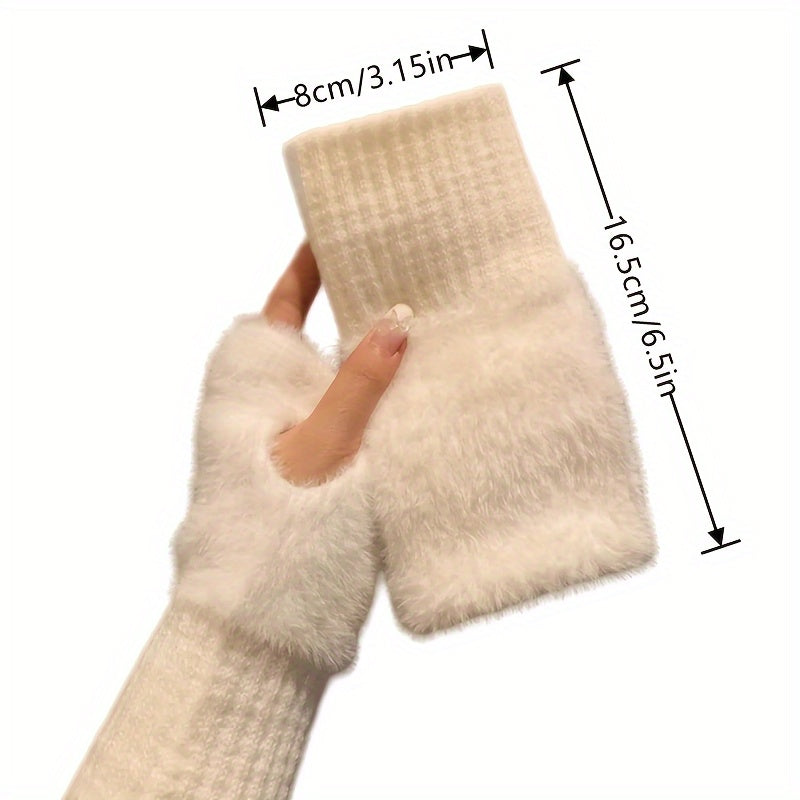 Simple Plush Splicing Knit Gloves Stylish Elegant Soft Warm Fingerless Gloves Autumn Winter Coldproof Elastic Wrist Cover