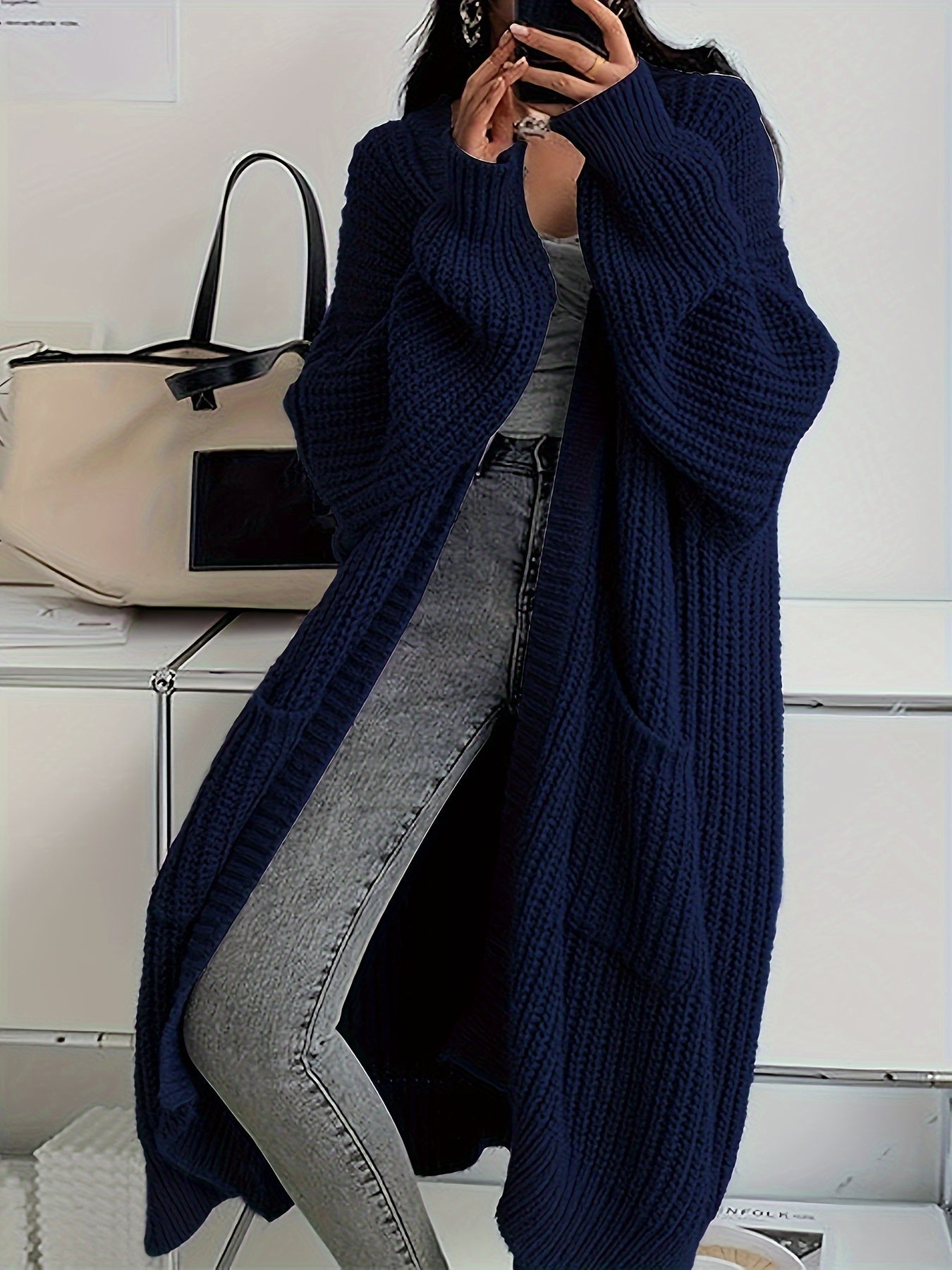 Cozy Solid Color Open Front Knitted Cardigan - Soft, Relaxed Fit, Long Sleeve Length, Casual Design - Perfect for Spring and Fall, Womens Clothing
