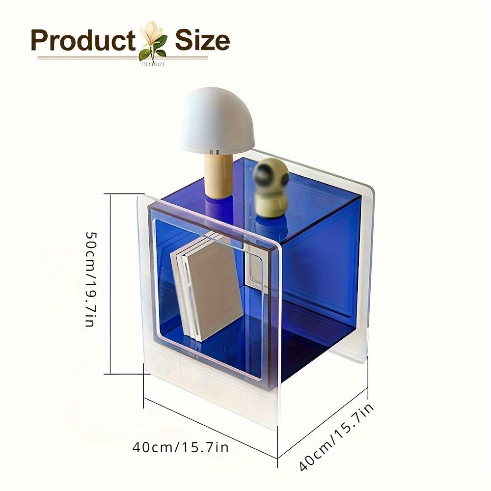 1pc Acrylic Bedside Cabinet, Blue, Sofa Side Cabinet, Decorative Display, Living Room Creative Cabinet, Transparent, Home Side Table
