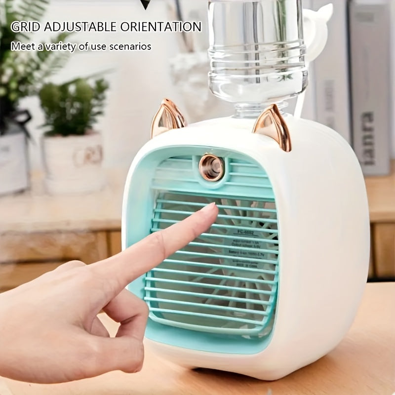 1pc, USB Charging Mini Air Conditioning Fan Electric Fan Desktop Spray 1200mAh Three Gear Air Conditioning Water-cooling Fan USB Type-C Charging Spray Humidifier Fan Family Birthday Gift For Friends