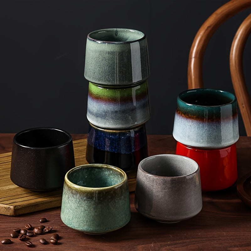 1pc Unique Japanese Kiln-Transformed Ceramic Coffee Mug 7.6oz - Glazed Drinkware for Cappuccino, Matcha, Milk, Artistic Design Ceramics Cup