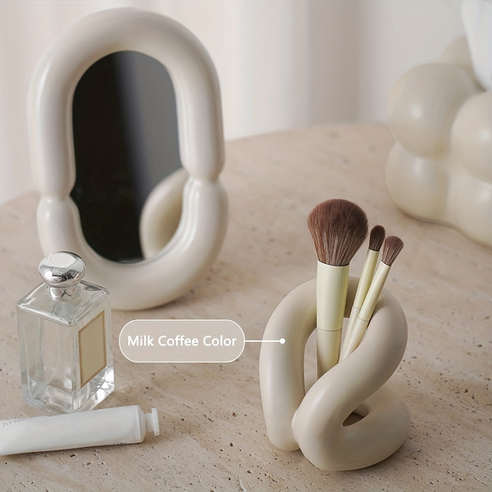 Modern Art Style Ceramic Makeup Brush Holder, Toothbrush And Toothpaste Stand, Minimalist Desktop Storage Rack For Bedroom And Bathroom