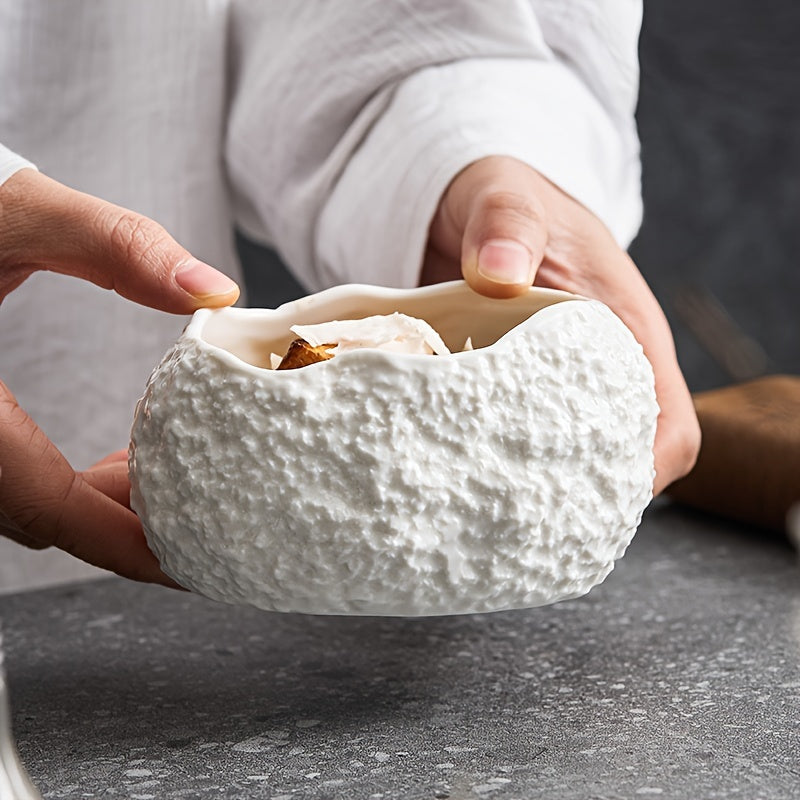Handcrafted Ceramic Dandelion Bowl - Unique Rock Pattern Design For Desserts & Molecular Cuisine, Perfect For Home And Restaurant Use