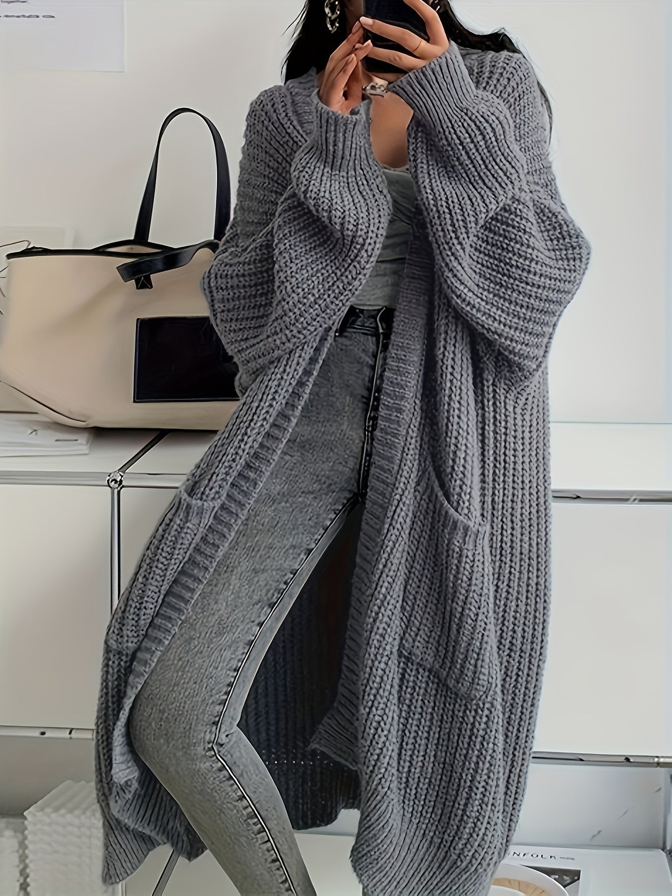 Cozy Solid Color Open Front Knitted Cardigan - Soft, Relaxed Fit, Long Sleeve Length, Casual Design - Perfect for Spring and Fall, Womens Clothing