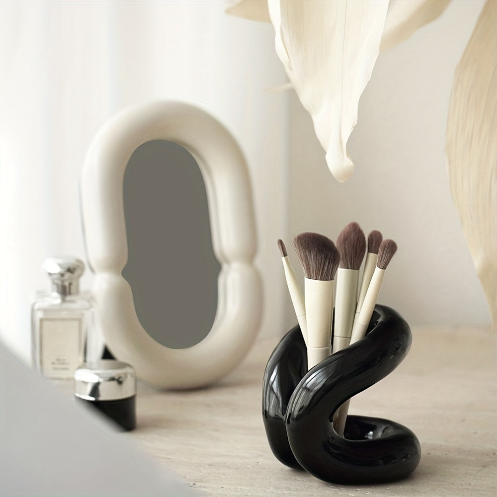 Modern Art Style Ceramic Makeup Brush Holder, Toothbrush And Toothpaste Stand, Minimalist Desktop Storage Rack For Bedroom And Bathroom