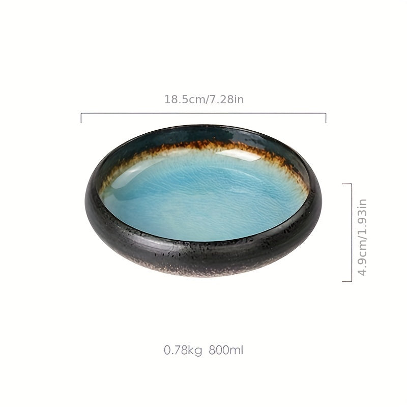 1pc Creative Kiln Ice Split Glaze Ceramic Plate, Japanese Sushi Sashimi Plate Dish, Salad Plate, Dessert Plate, For Home Kitchen Sushi Shop Restaurant, Tableware Accessories, Kitchen Supplies