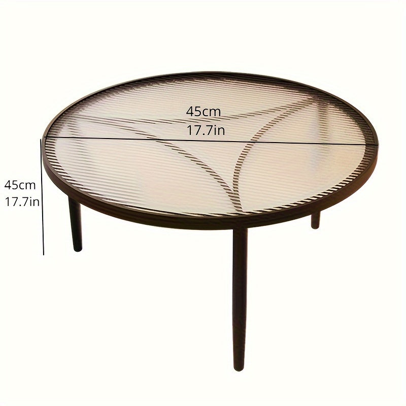 Minimalist Metal Frame Round Coffee Table with Tempered Glass Top - Reception Room Furniture, Three-Legged Design.