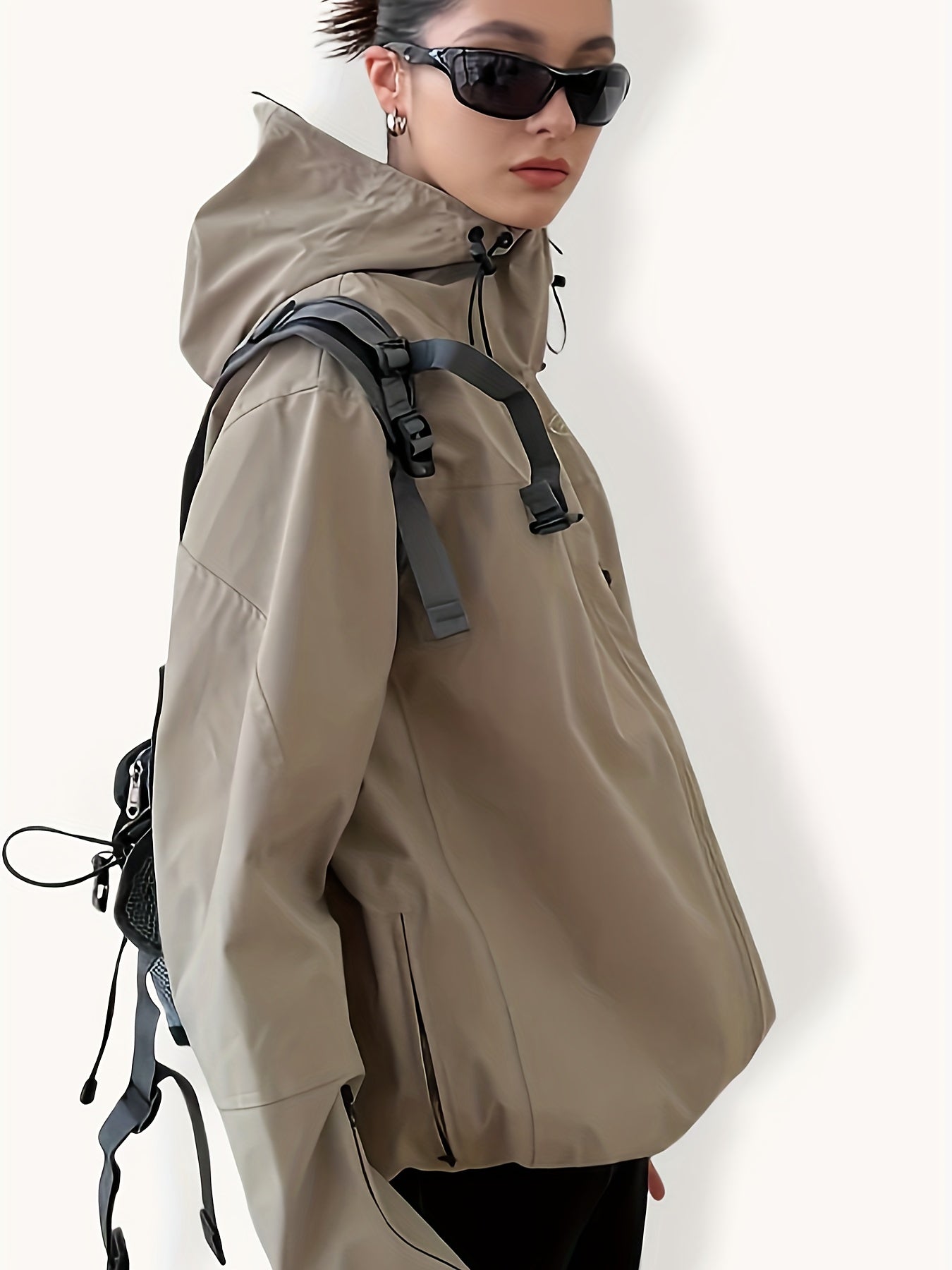 Stylish Contrast Trim Hoodie Jacket - Drawstring Closure for a Custom Fit - Effortlessly Chic Long Sleeve Loose Outwear Perfect for Spring & Fall - Womens Comfy Casual Closet Essential