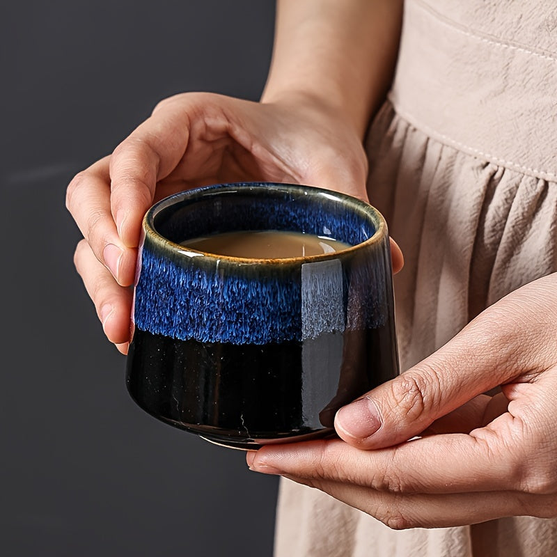 1pc Unique Japanese Kiln-Transformed Ceramic Coffee Mug 7.6oz - Glazed Drinkware for Cappuccino, Matcha, Milk, Artistic Design Ceramics Cup