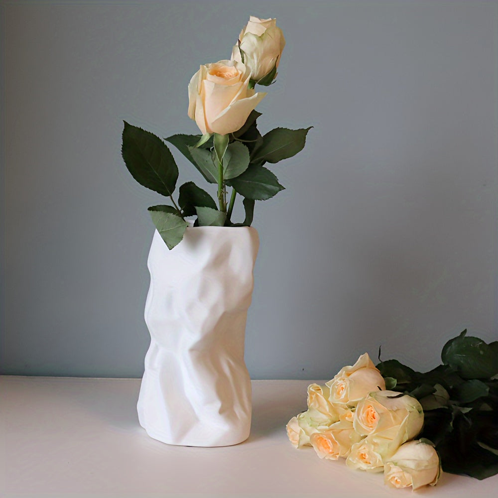1pc, White Ceramic Flower Vase For Home Decor Vase For Flowers, Modern Art Texture Vase For Decor Centerpieces Entryway Shelf Living Room Table Decor