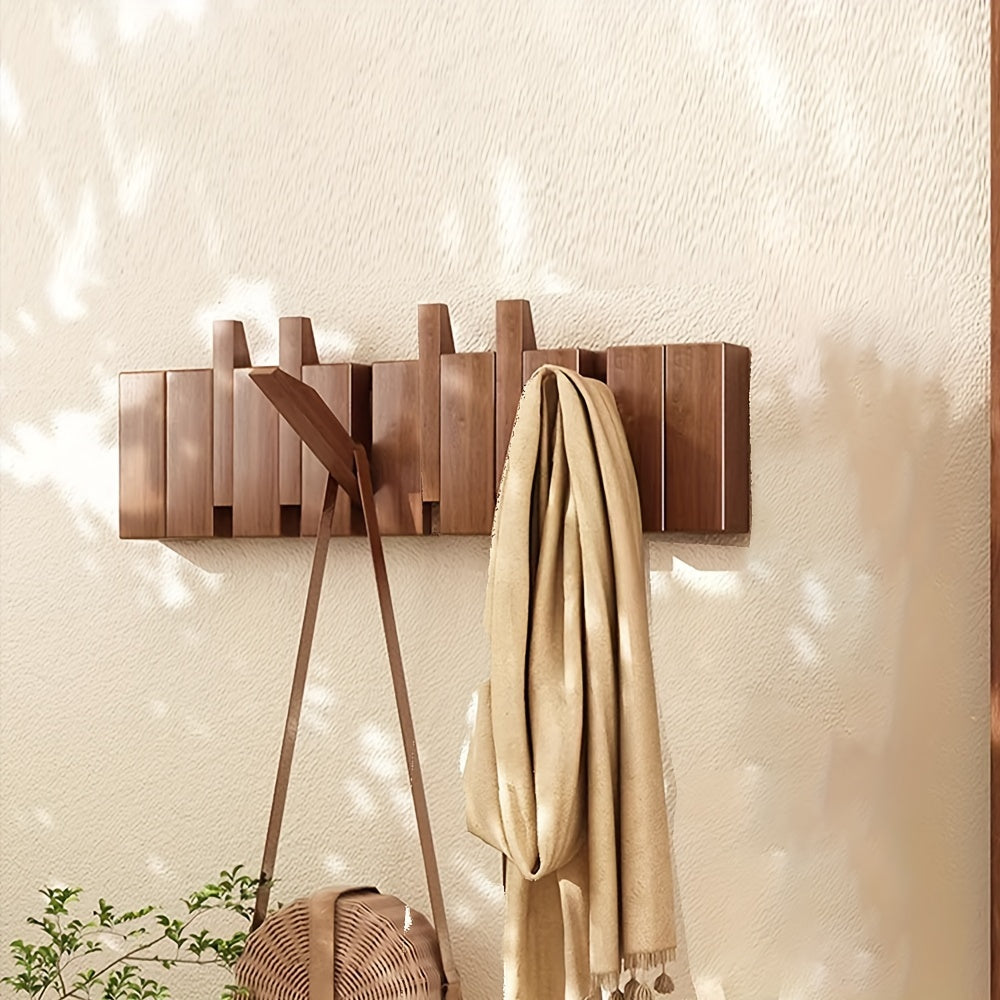 1pc Wooden Piano Keyboard Wall Shelf, Foldable Hook Coat Rack, Rustic Hanger For Bedroom, Entryway, Hallway, Storage, Wall Decor Aesthetic Room Decoration