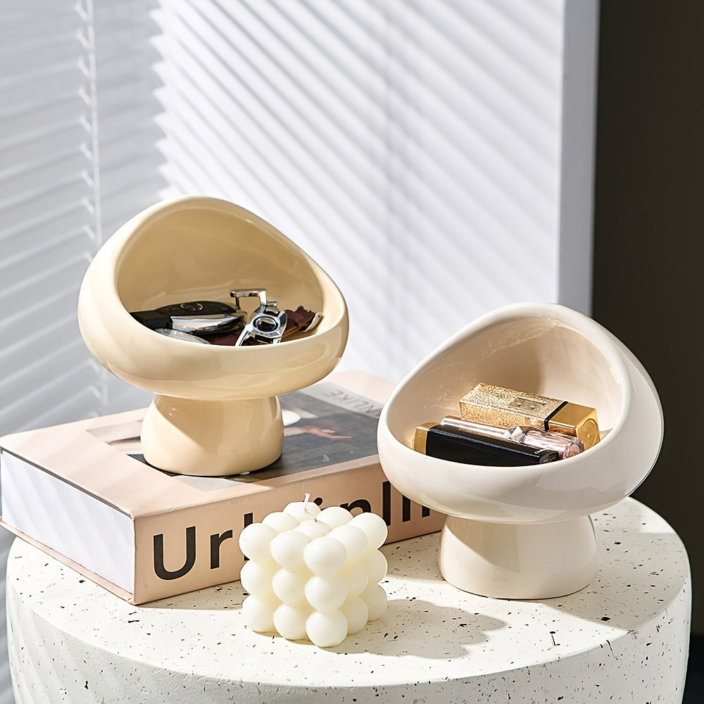 1pc Mushroom Shape Ceramic Ring Holder Dish - Multi-Purpose Trinket Tray for Jewelry, Earrings, Lipstick, Perfumes, Cosmetics - Perfect Home Decor and Gift for Women, Men, Christmas, New Year