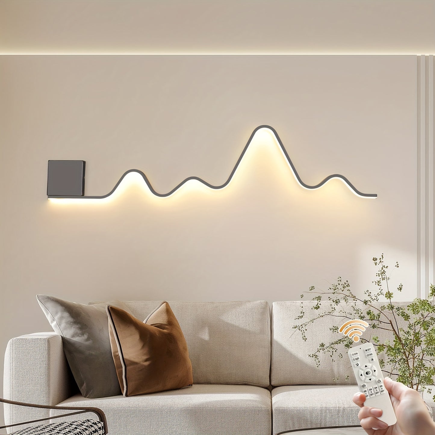 Modern Wall Mounted Sconce, Dimmable LED Wall Lights 43.3"/109cm Wall Lamp Creative Wavy Long Linear Wall Lighting Fixture With Remote For Bedroom Living Room Hallway Staircase Entryway