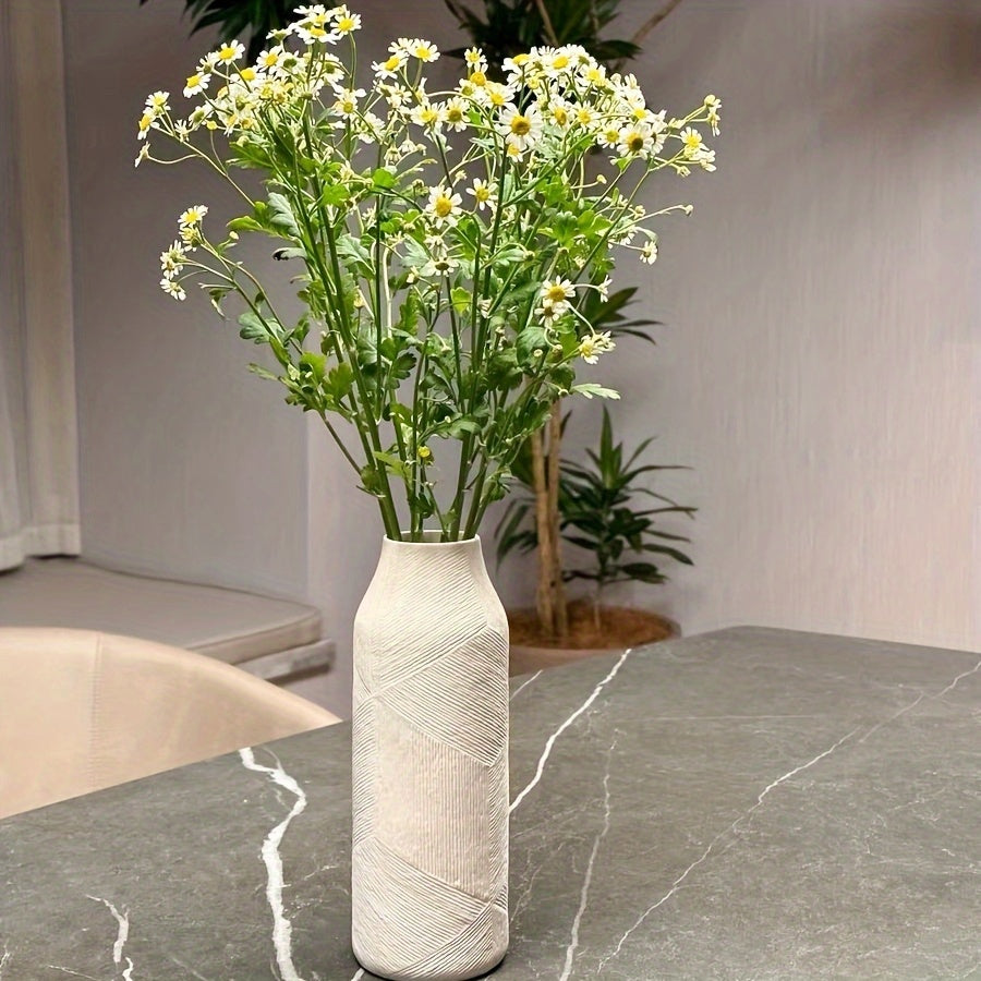 Set Of 2 White Ceramic Vases, Pampas Grass Decorative White Vase, Home Living Room Table Farmhouse Office Decoration (White)