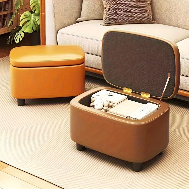 1pc Sofa Storage Stool - Plush Upholstered Compact Stool with Ample Storage, Shoe Changing Station, and Stackable Design - Ideal for Modern Minimalist Living Room, Wooden Construction, and Household Use