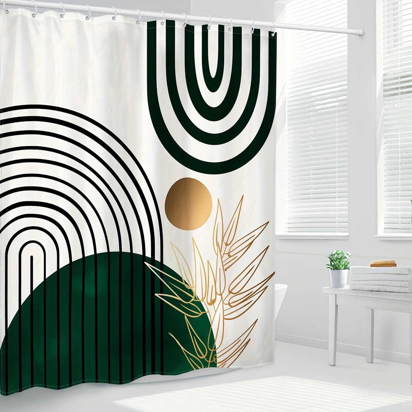 1/4pcs Waterproof Dark Green Semicircle Shower Curtain Set, For Bathroom Decor And Windows, Aesthetic Room Decor, Home Decor, With Non-slip Rugs And Toilet Lid Cover