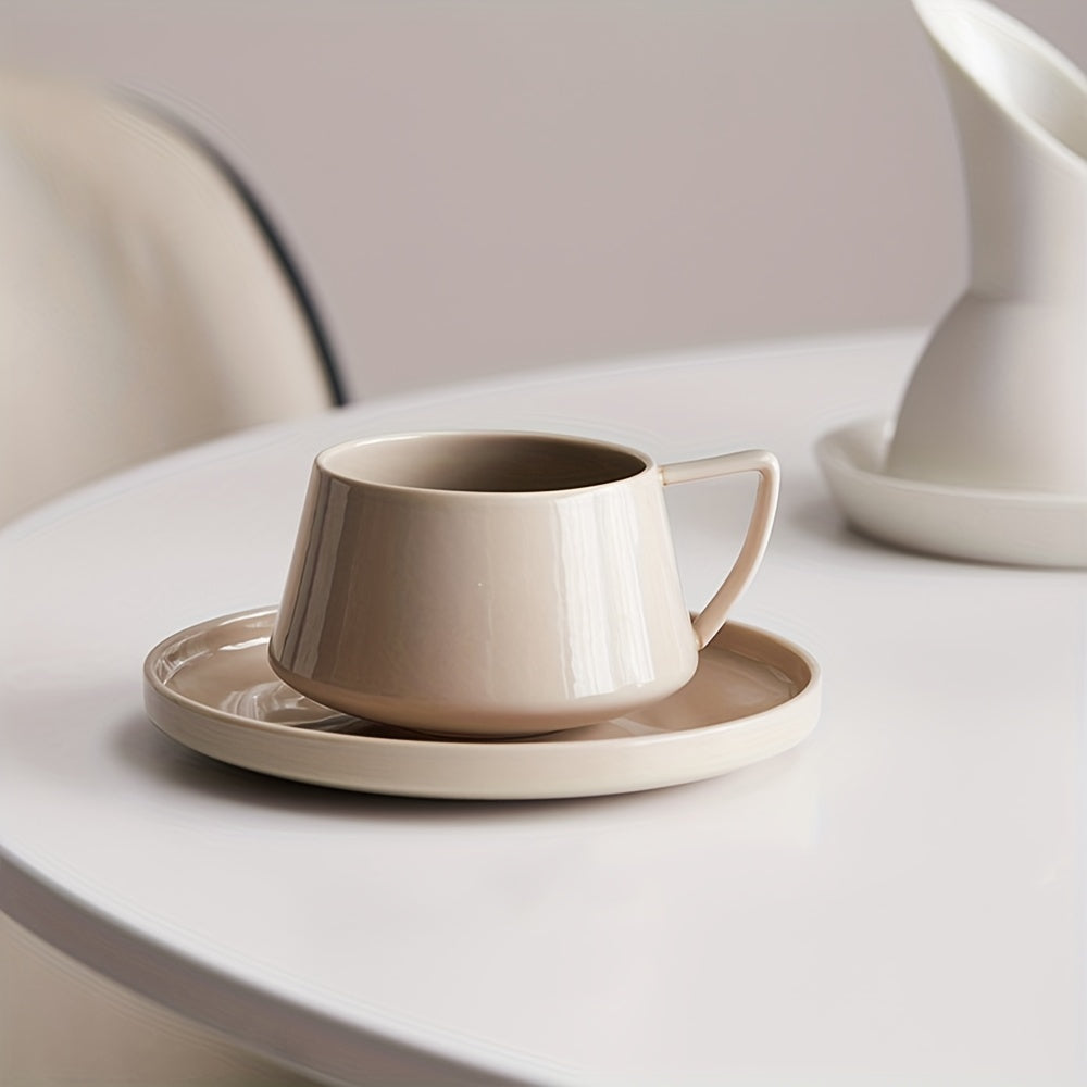 Set, Simple Coffee And Saucer, 320ml/10.8oz Ceramic Coffee Cup And Saucer Plate, Stylish Drinking Cups For Breakfast, Tea Party, Afternoon Tea, Home, Garden, Restaurant And More, Summer Winter Drinkware